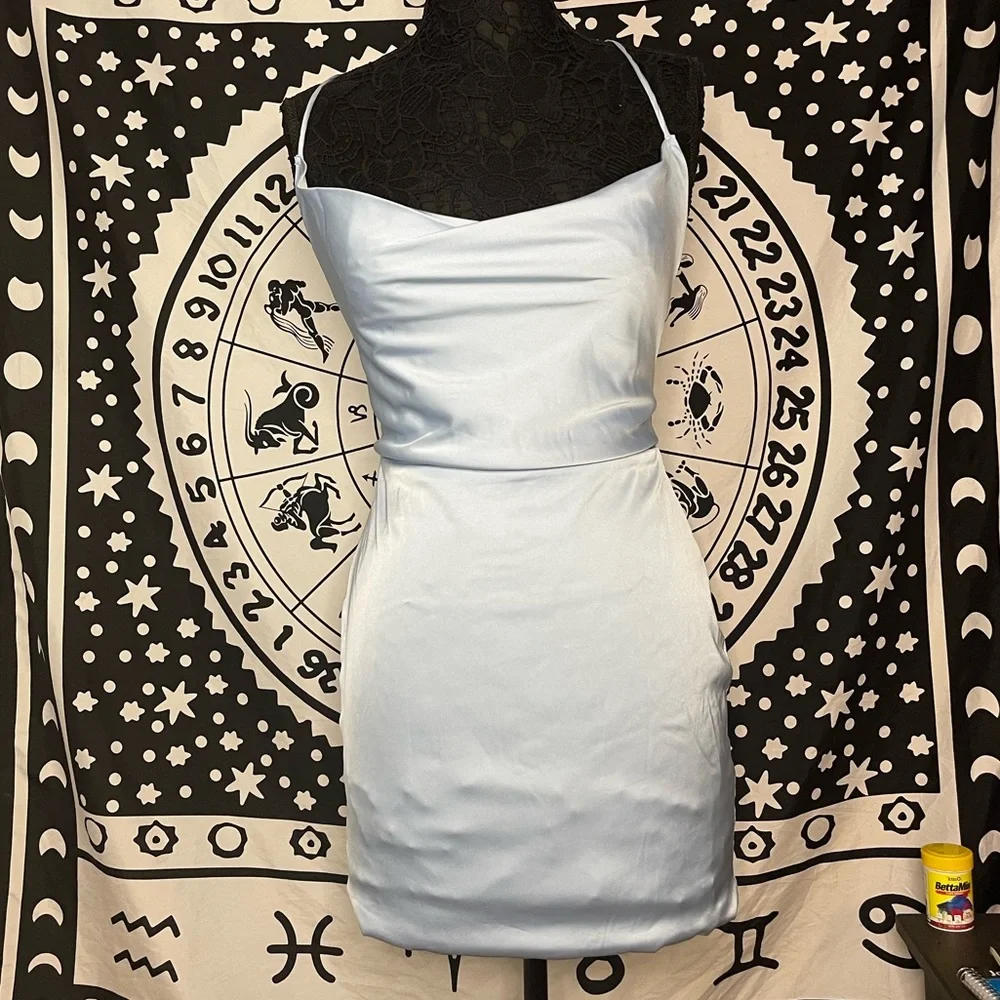 (BNWT) Fashion Nova Blue Satin Mini Dress - Picture 1 of 7